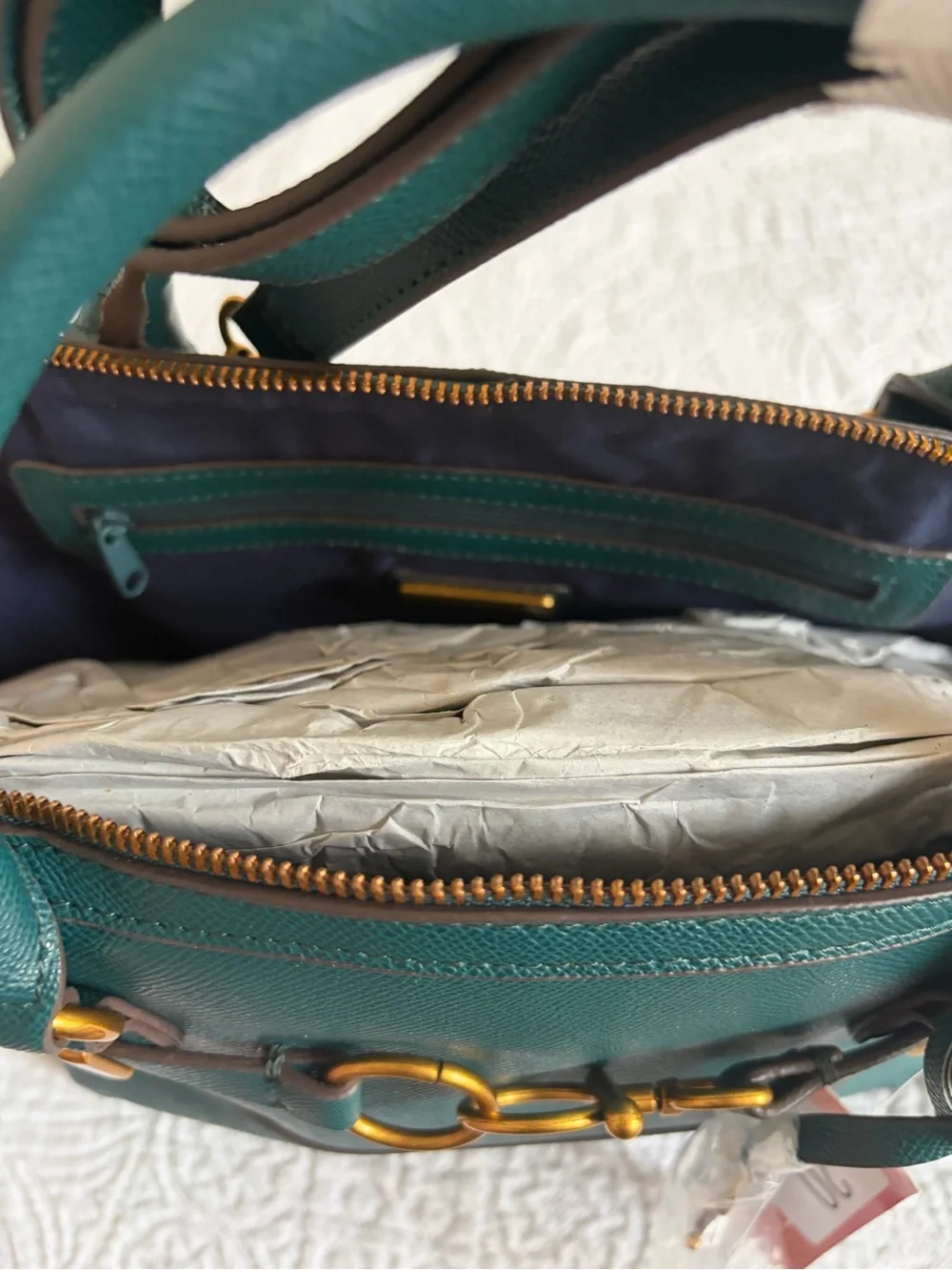 NWT The Rosetti Ava Dome Satchel in Dark Teal with Gold Hardware